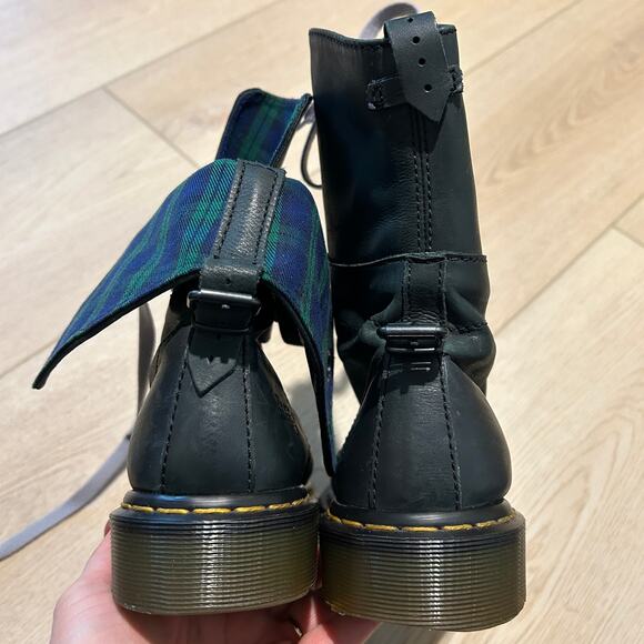 Dr. Martens Aimilie Triumph Size 9 Plaid Fold Over Calf High Combat Boots - Picture 2 of 9